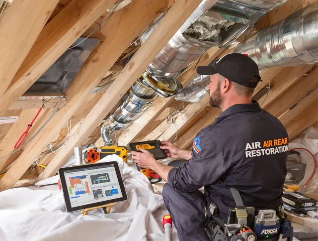 Hopkinton Air Duct Cleaning technician performing precise duct repair work in Hopkinton