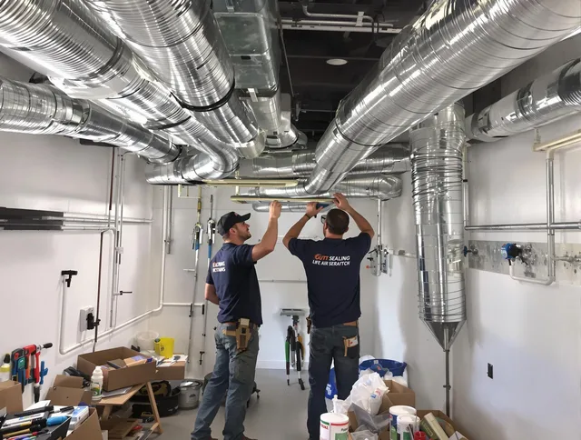 Hopkinton Air Duct Cleaning technician applying professional duct sealing solutions in Hopkinton