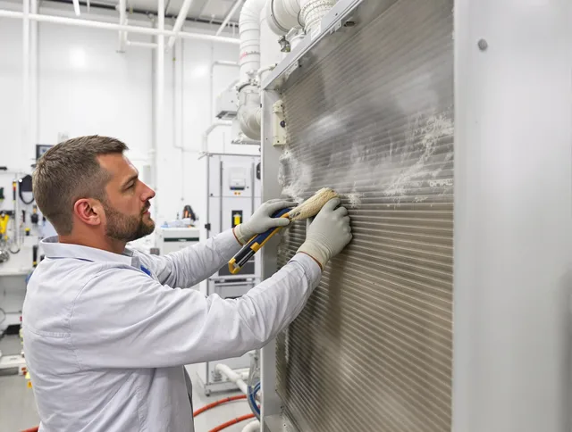 Hopkinton Air Duct Cleaning technician performing precision commercial coil cleaning at a Hopkinton business
