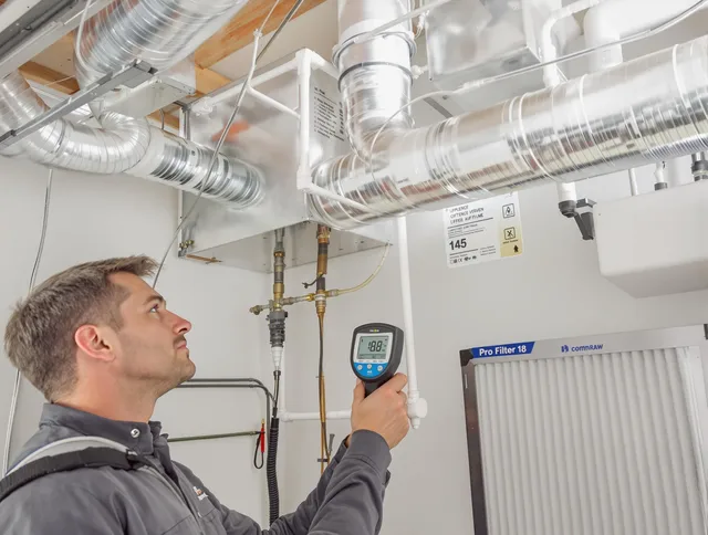 Hopkinton Air Duct Cleaning expert conducting detailed filter system inspection using diagnostic tools in Hopkinton