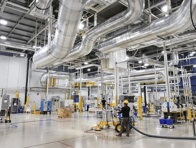 Hopkinton Air Duct Cleaning team performing comprehensive industrial duct cleaning at a large facility in Hopkinton